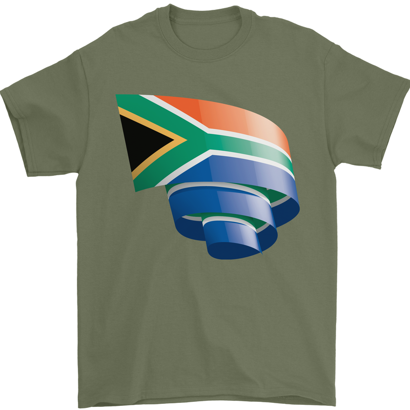 Curled South African Flag Africa Day Football Mens T-Shirt 100% Cotton Military Green
