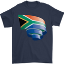 Curled South African Flag Africa Day Football Mens T-Shirt 100% Cotton Navy Blue