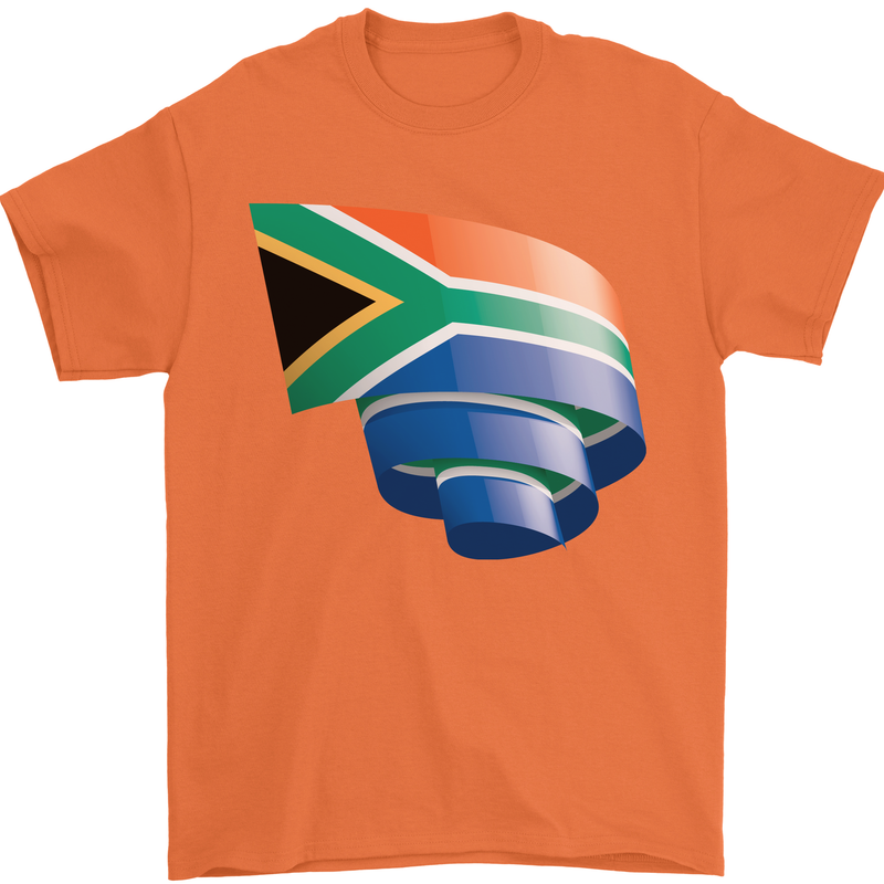 Curled South African Flag Africa Day Football Mens T-Shirt 100% Cotton Orange