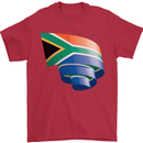 Curled South African Flag Africa Day Football Mens T-Shirt 100% Cotton Red