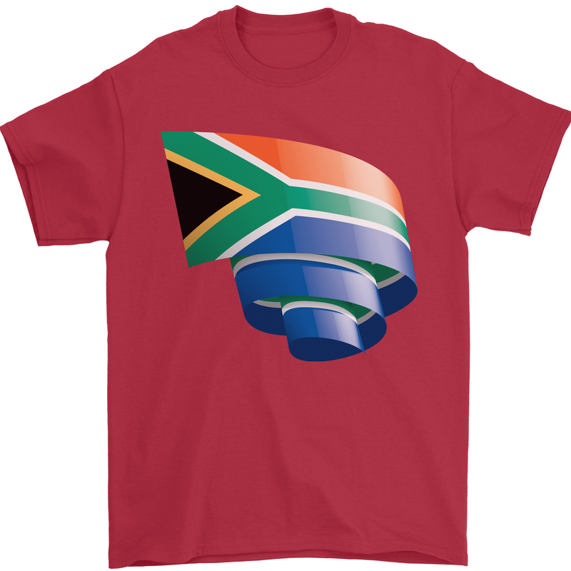 Curled South African Flag Africa Day Football Mens T-Shirt 100% Cotton Red