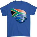 Curled South African Flag Africa Day Football Mens T-Shirt 100% Cotton Royal Blue