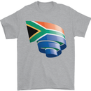Curled South African Flag Africa Day Football Mens T-Shirt 100% Cotton Sports Grey