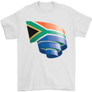 Curled South African Flag Africa Day Football Mens T-Shirt 100% Cotton White