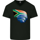 Curled South African Flag Africa Day Football Mens V-Neck Cotton T-Shirt Black