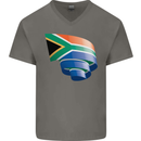 Curled South African Flag Africa Day Football Mens V-Neck Cotton T-Shirt Charcoal