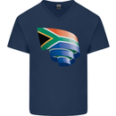 Curled South African Flag Africa Day Football Mens V-Neck Cotton T-Shirt Navy Blue
