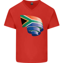Curled South African Flag Africa Day Football Mens V-Neck Cotton T-Shirt Red