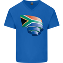 Curled South African Flag Africa Day Football Mens V-Neck Cotton T-Shirt Royal Blue