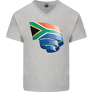 Curled South African Flag Africa Day Football Mens V-Neck Cotton T-Shirt Sports Grey