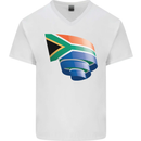 Curled South African Flag Africa Day Football Mens V-Neck Cotton T-Shirt White