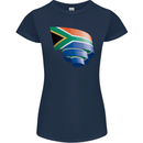 Curled South African Flag Africa Day Football Womens Petite Cut T-Shirt Navy Blue