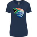 Curled South African Flag Africa Day Football Womens Wider Cut T-Shirt Navy Blue