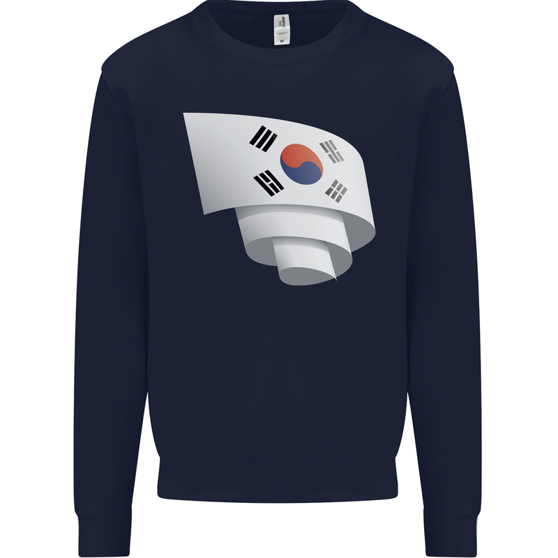 Curled South Korea Flag Korean Day Football Kids Sweatshirt Jumper Navy Blue