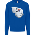 Curled South Korea Flag Korean Day Football Kids Sweatshirt Jumper Royal Blue