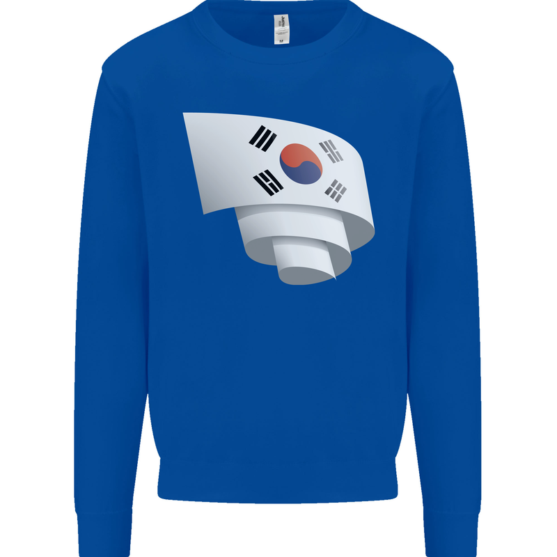 Curled South Korea Flag Korean Day Football Kids Sweatshirt Jumper Royal Blue