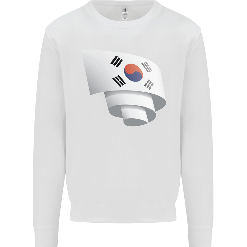 Curled South Korea Flag Korean Day Football Kids Sweatshirt Jumper White