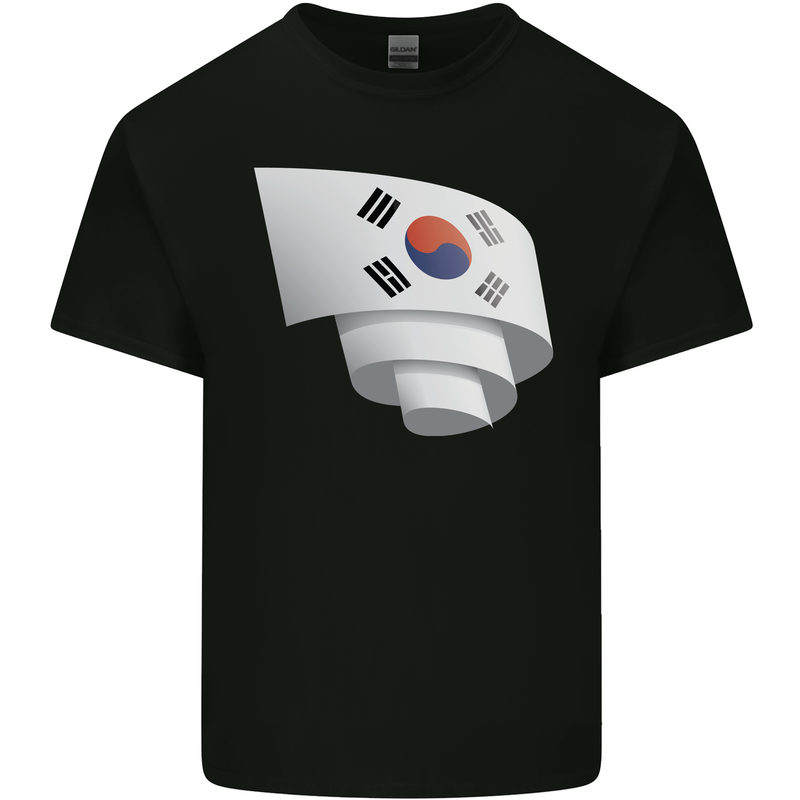 Curled South Korea Flag Korean Day Football Kids T-Shirt Childrens Black