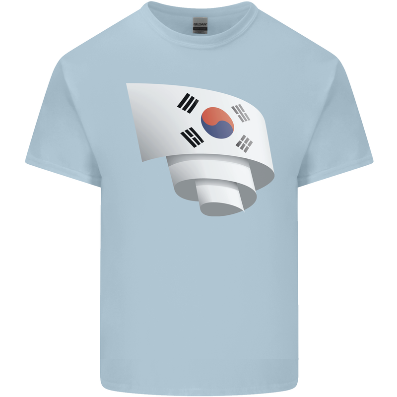 Curled South Korea Flag Korean Day Football Kids T-Shirt Childrens Light Blue