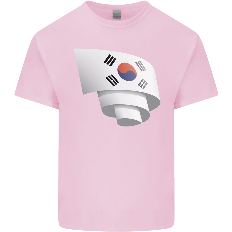 Curled South Korea Flag Korean Day Football Kids T-Shirt Childrens Light Pink