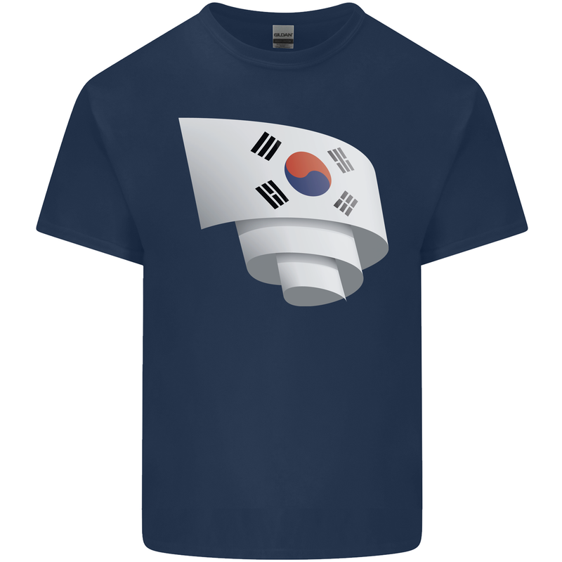 Curled South Korea Flag Korean Day Football Kids T-Shirt Childrens Navy Blue