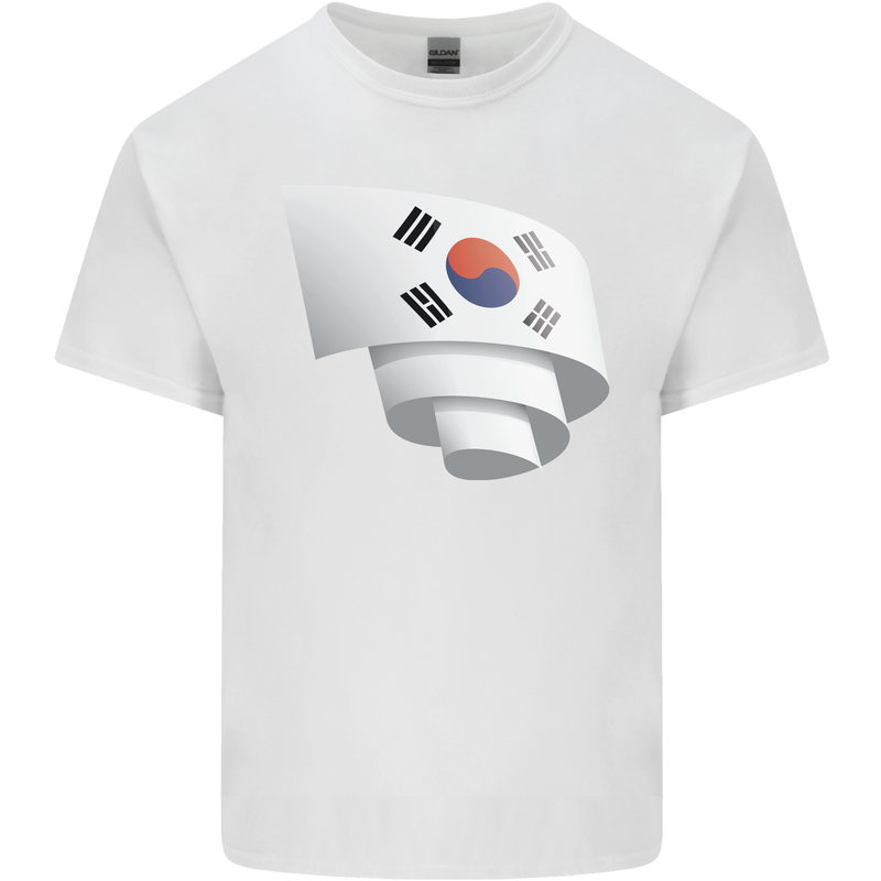 Curled South Korea Flag Korean Day Football Kids T-Shirt Childrens White