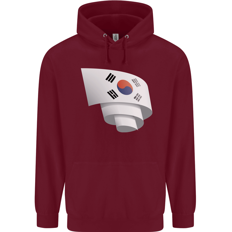 Curled South Korea Flag Korean Day Football Mens 80% Cotton Hoodie Maroon