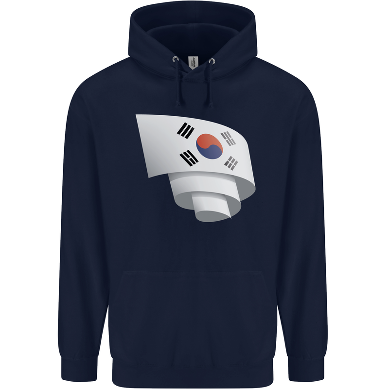 Curled South Korea Flag Korean Day Football Mens 80% Cotton Hoodie Navy Blue