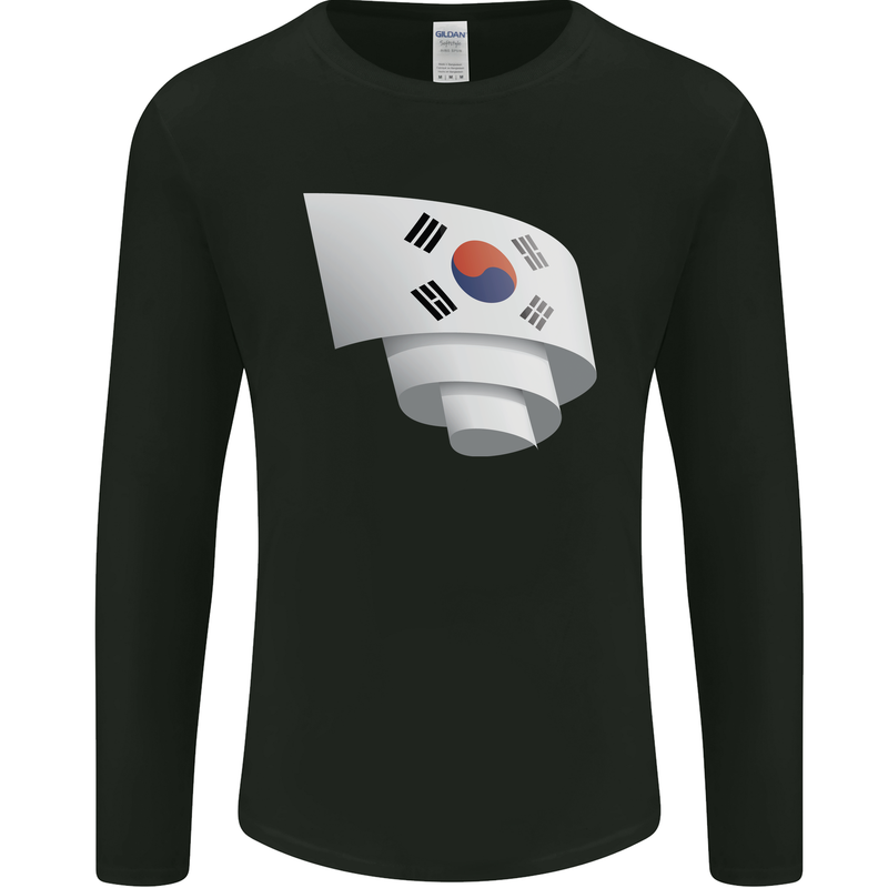Curled South Korea Flag Korean Day Football Mens Long Sleeve T-Shirt Black