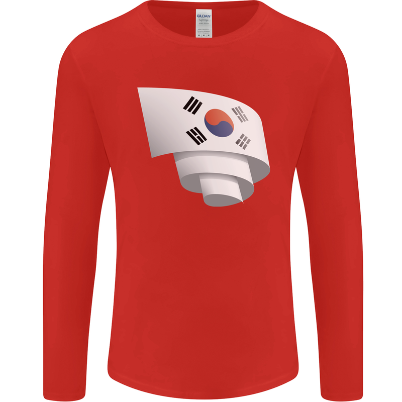 Curled South Korea Flag Korean Day Football Mens Long Sleeve T-Shirt Red