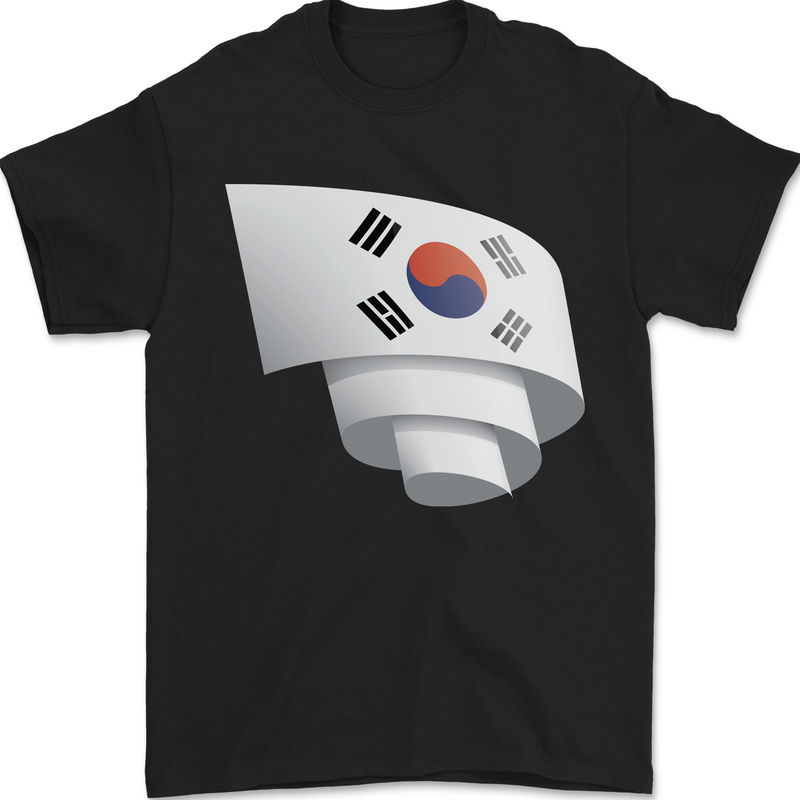 Curled South Korea Flag Korean Day Football Mens T-Shirt 100% Cotton Black