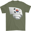 Curled South Korea Flag Korean Day Football Mens T-Shirt 100% Cotton Military Green