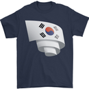Curled South Korea Flag Korean Day Football Mens T-Shirt 100% Cotton Navy Blue