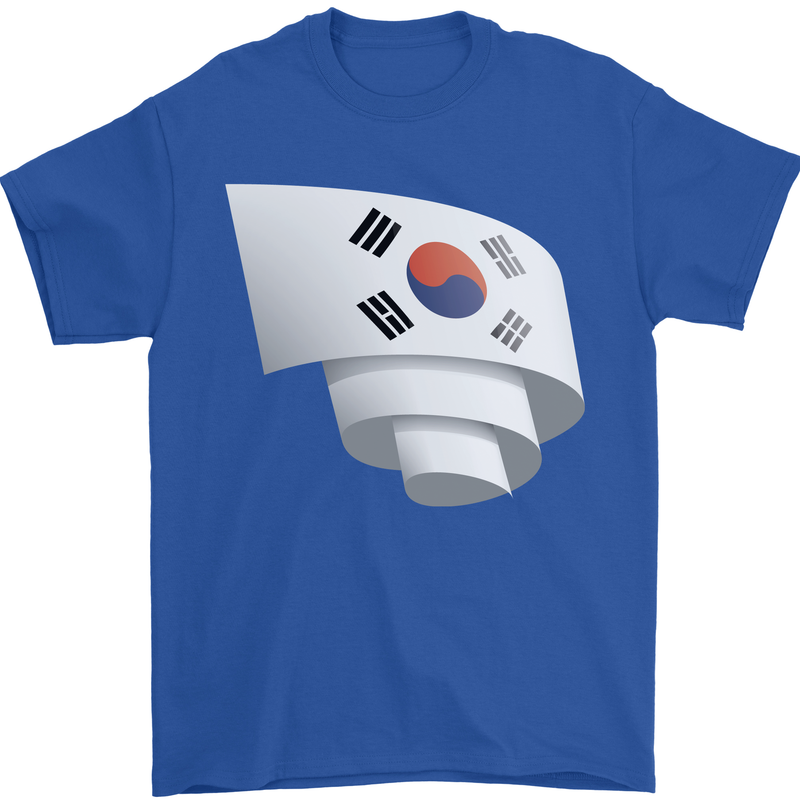 Curled South Korea Flag Korean Day Football Mens T-Shirt 100% Cotton Royal Blue