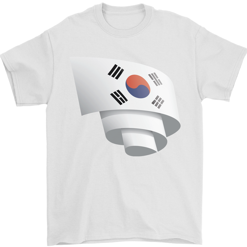 Curled South Korea Flag Korean Day Football Mens T-Shirt 100% Cotton White