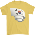 Curled South Korea Flag Korean Day Football Mens T-Shirt 100% Cotton Yellow