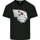 Curled South Korea Flag Korean Day Football Mens V-Neck Cotton T-Shirt Black