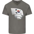 Curled South Korea Flag Korean Day Football Mens V-Neck Cotton T-Shirt Charcoal