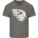 Curled South Korea Flag Korean Day Football Mens V-Neck Cotton T-Shirt Charcoal