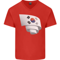 Curled South Korea Flag Korean Day Football Mens V-Neck Cotton T-Shirt Red
