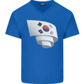 Curled South Korea Flag Korean Day Football Mens V-Neck Cotton T-Shirt Royal Blue