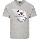 Curled South Korea Flag Korean Day Football Mens V-Neck Cotton T-Shirt Sports Grey