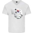 Curled South Korea Flag Korean Day Football Mens V-Neck Cotton T-Shirt White