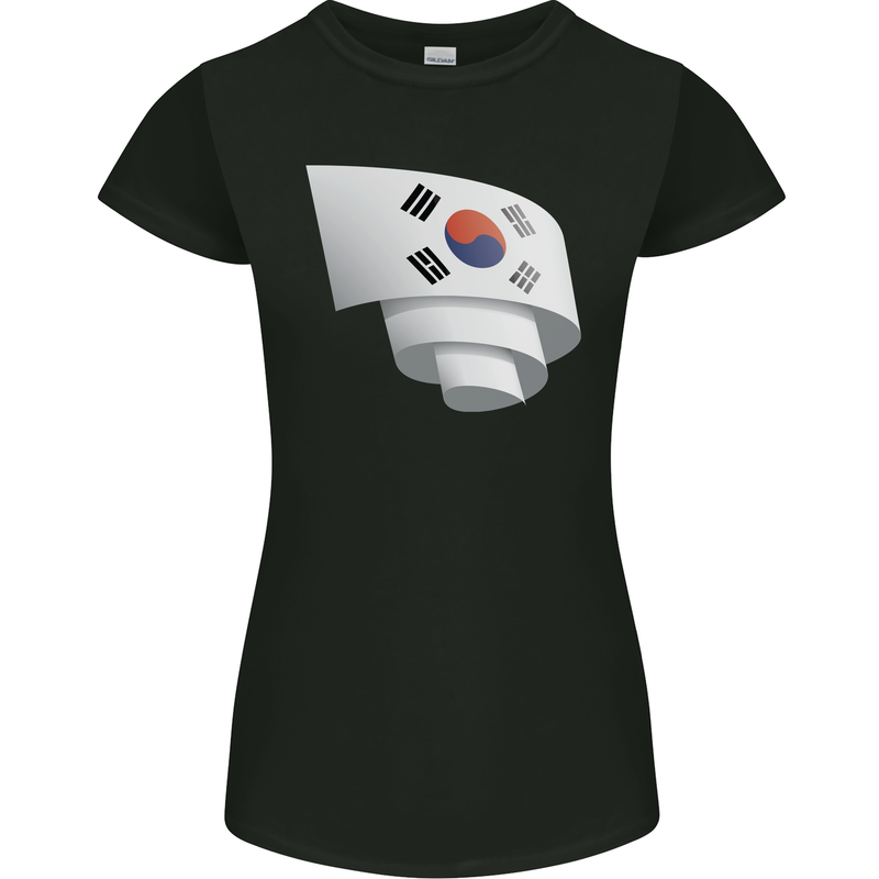 Curled South Korea Flag Korean Day Football Womens Petite Cut T-Shirt Black