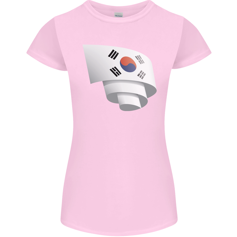 Curled South Korea Flag Korean Day Football Womens Petite Cut T-Shirt Light Pink