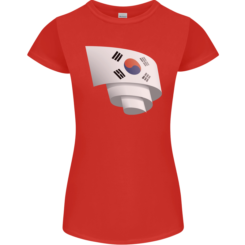 Curled South Korea Flag Korean Day Football Womens Petite Cut T-Shirt Red