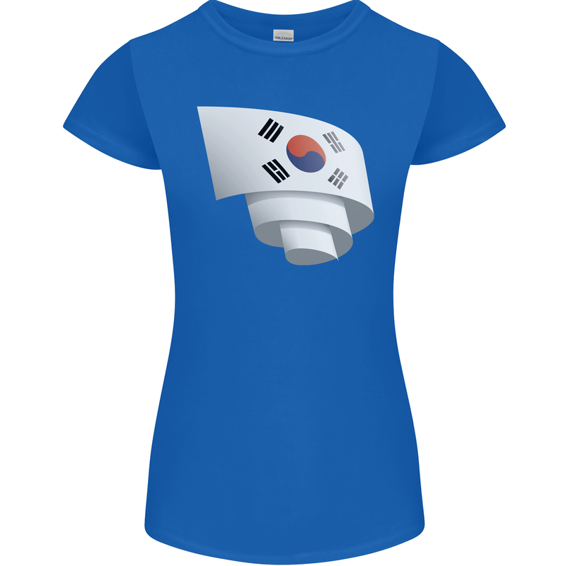 Curled South Korea Flag Korean Day Football Womens Petite Cut T-Shirt Royal Blue