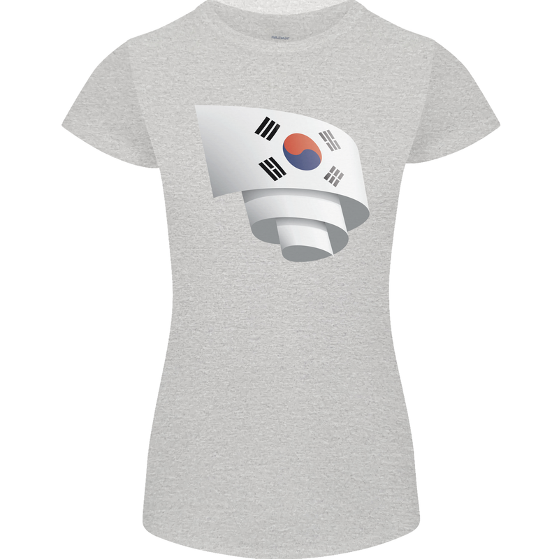 Curled South Korea Flag Korean Day Football Womens Petite Cut T-Shirt Sports Grey