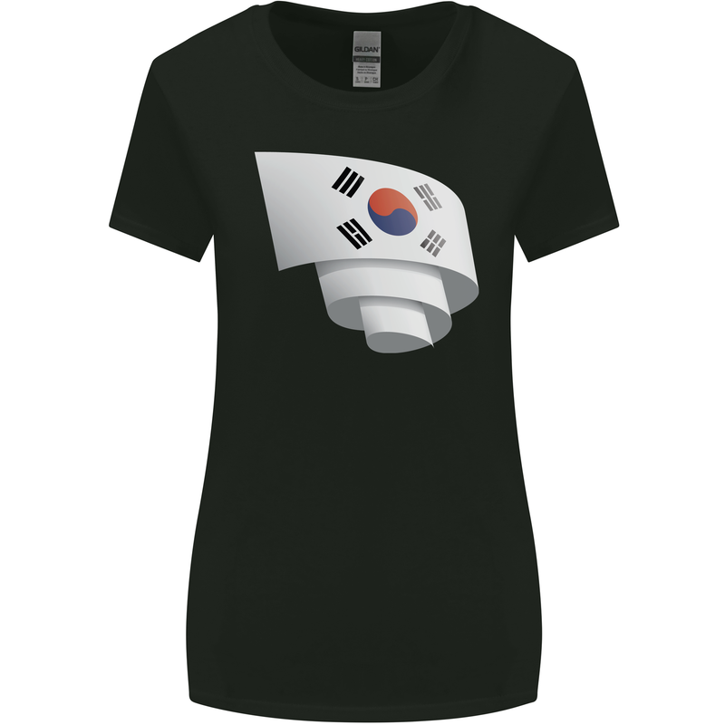 Curled South Korea Flag Korean Day Football Womens Wider Cut T-Shirt Black