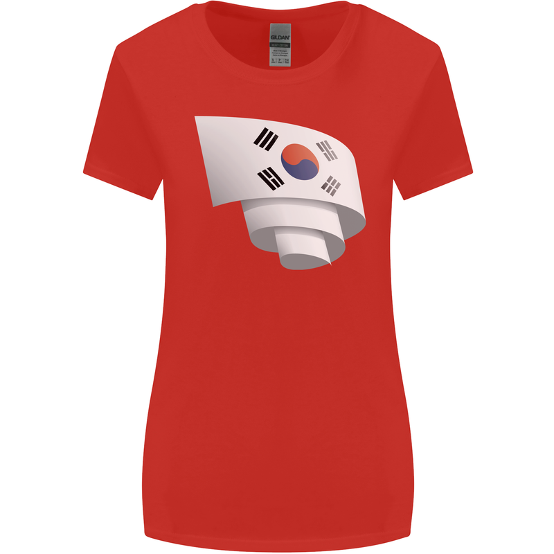 Curled South Korea Flag Korean Day Football Womens Wider Cut T-Shirt Red